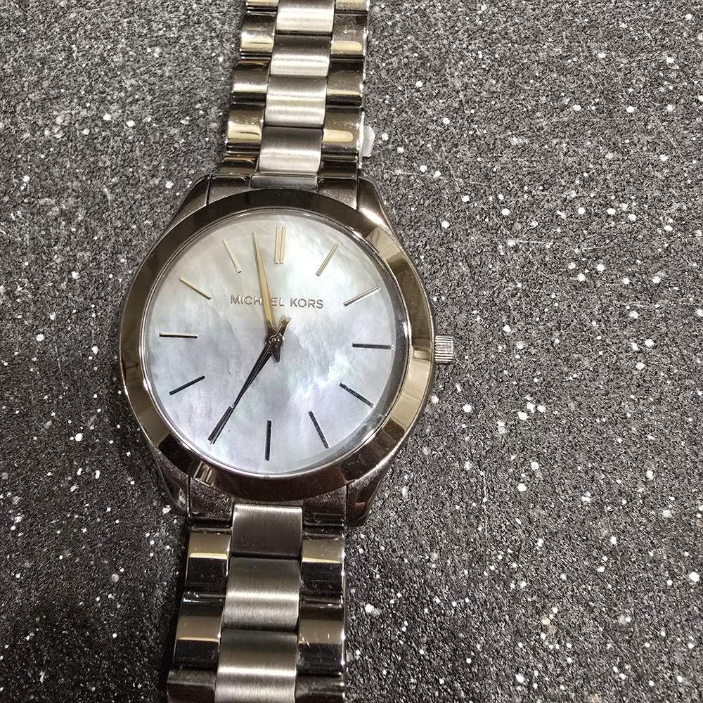 Michael Kors MK3413 Women's Slim Runway Gunmetal with a Mother of Pearl Dial
